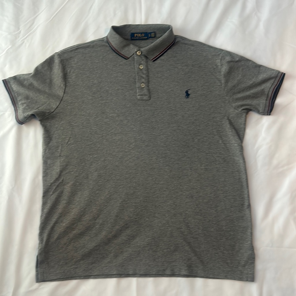 Polo Ralph Lauren Gray Polo Shirt Men's Large L Short Sleeve Navy Pony Logo